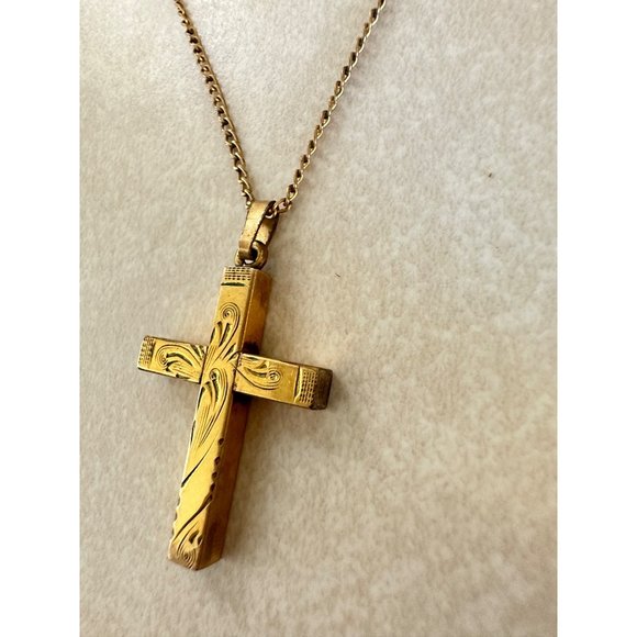 White Co. Jewelry - White Co. antique Art Deco 1920s 12kt yellow gold filled cross crucifix necklace